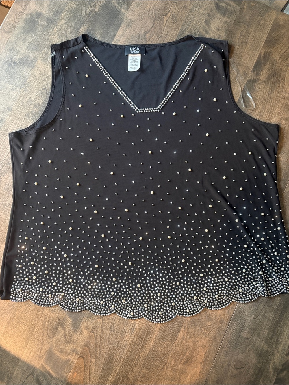 MSK Black Sleeveless Beaded V-Neck Tank